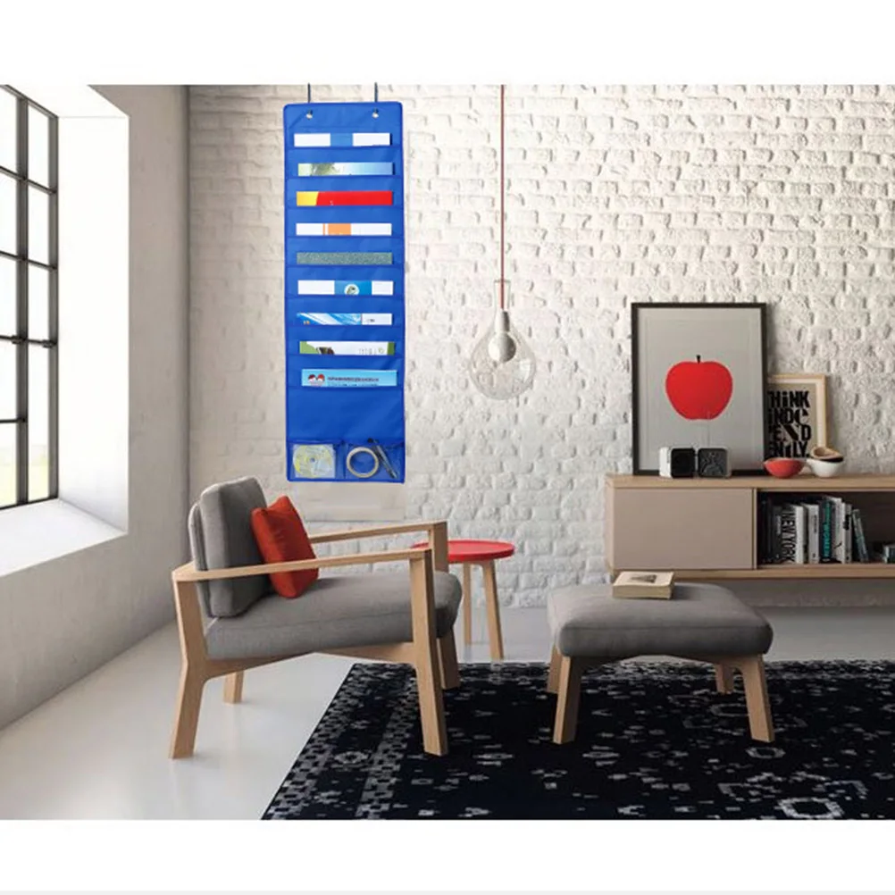 

File Folder Storage Bag Wall Holders Stainless Steel Organizer Document Hanging Blue