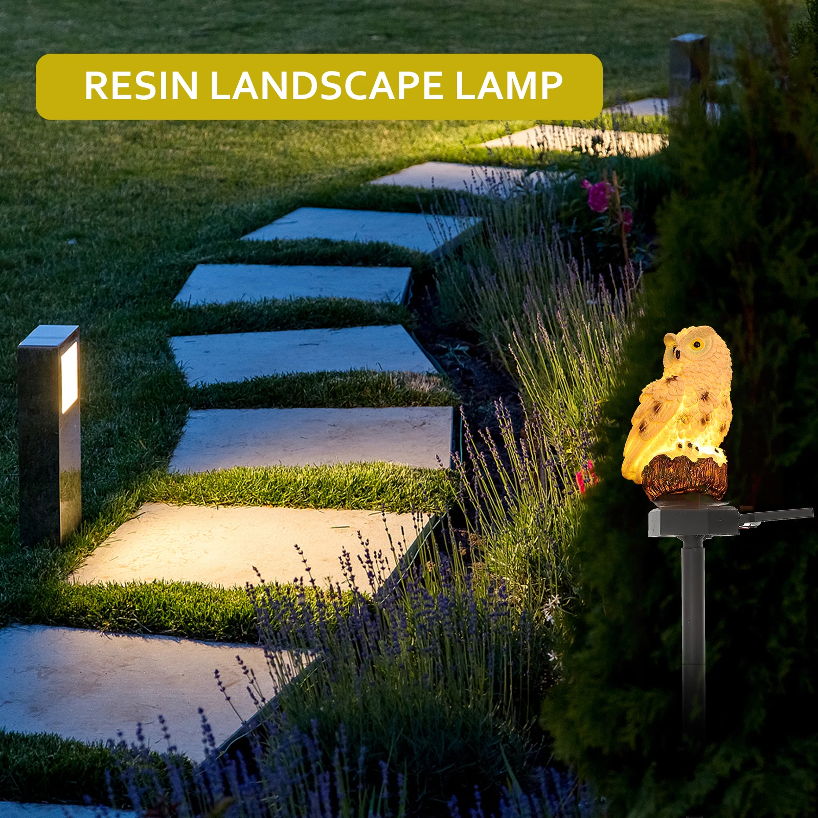 2pcs Owl Solar Stake Lights Outdoor Garden Resin Pathway LED Lamps Automatic Dusk On Lawn Yard Patio Bird Repellent Garden