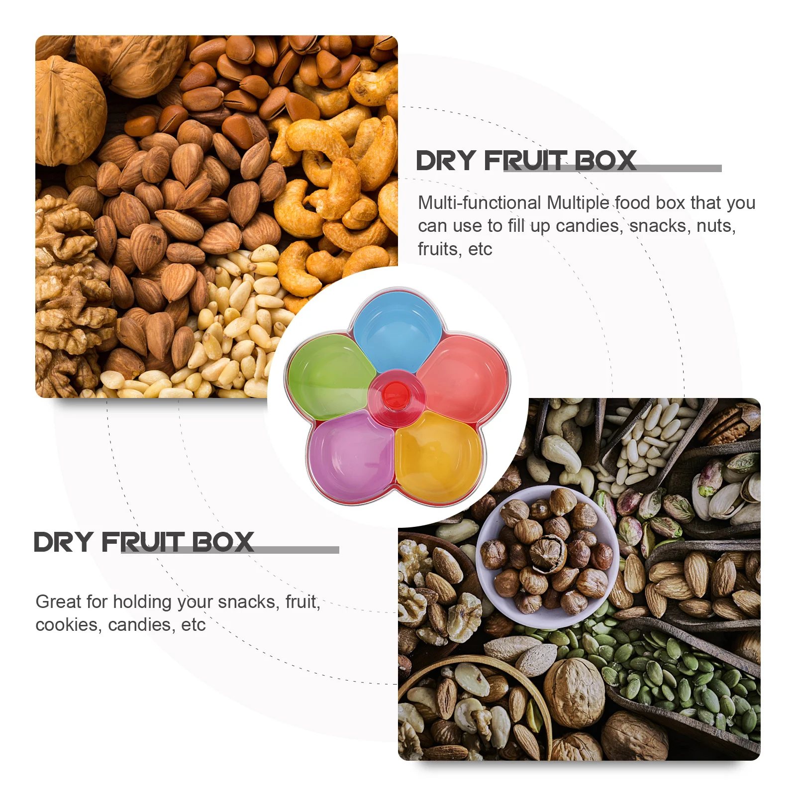 

Compartment Snack Box For Candy Dried Fruits Serving Tray Kitchen Bar Tableware Set Fruit Plate Container