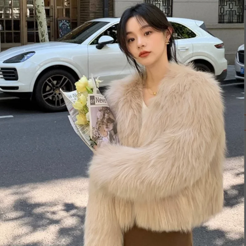 ZXRYXGS 2026 Popular Otoño e Invierno ropa de mujer abrigo de moda versión coreana abrigo de piel de zorro de imitación delgado blanco negro gris