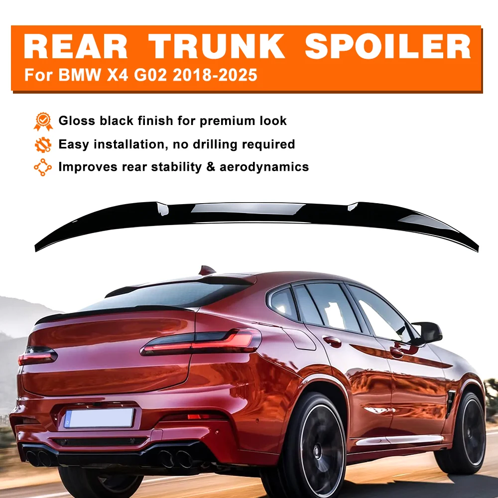 Per BMW X4 G02 2018-2025 Spoiler Alettone Posteriore Nero Lucido, Spoiler Aerodinamico per Cofano Bagagliaio, Finiture Carrozzeria Sportive, Design per Riduzione della Resistenza al Vento, Accessorio