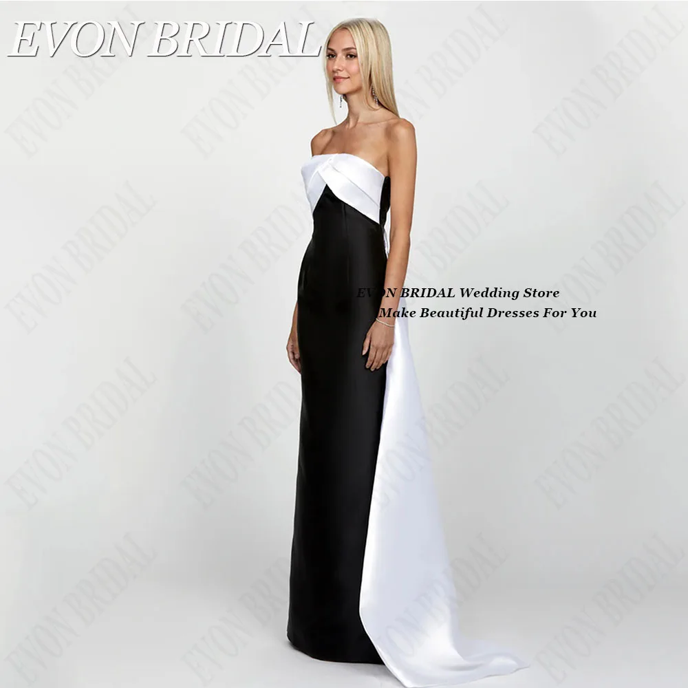 EVON BRIDAL Black With White Celebrity Dresses Mermaid Sweep Train Vestidos De Ocasião Sleeveless Contrast Color Evening Gowns