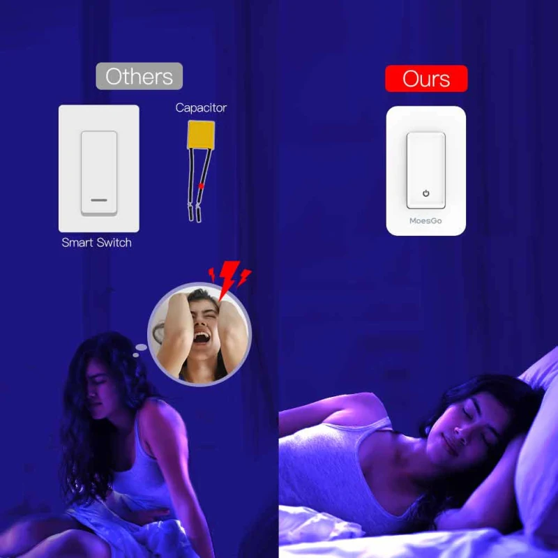 Wifi Smart Push Button Switch 10A 100-120V No Neutral Wire Single Pole Light Switches Via Tuya Smart Life APP Alexa Home