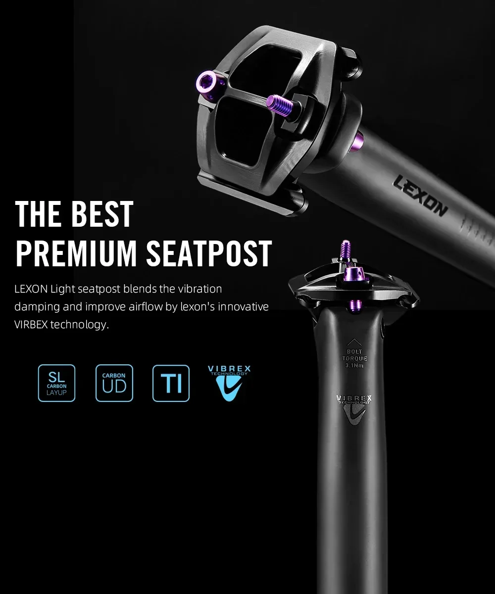 LEXON Ultraleichte Fahrrad-Sattelstütze aus Carbon, 27,2/31,6 mm, zwei Größen, für MTB/Gravel/Rennräder, 350 mm Länge, Fahrrad-Sattelstütze – Detail 1