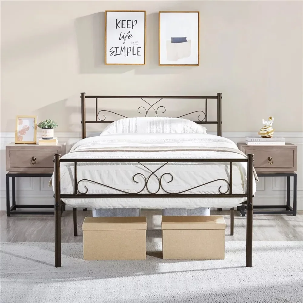 

Modern Scroll Metal Platform Twin Bed, Multiple Colors