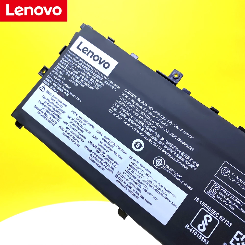 Bateria original do portátil para Lenovo Thinkpad, carbono X1 5, 2017, 6, série 2018, 01AV429, SB10K97586, 01AV431, 01AV494, SB10K97587, novo