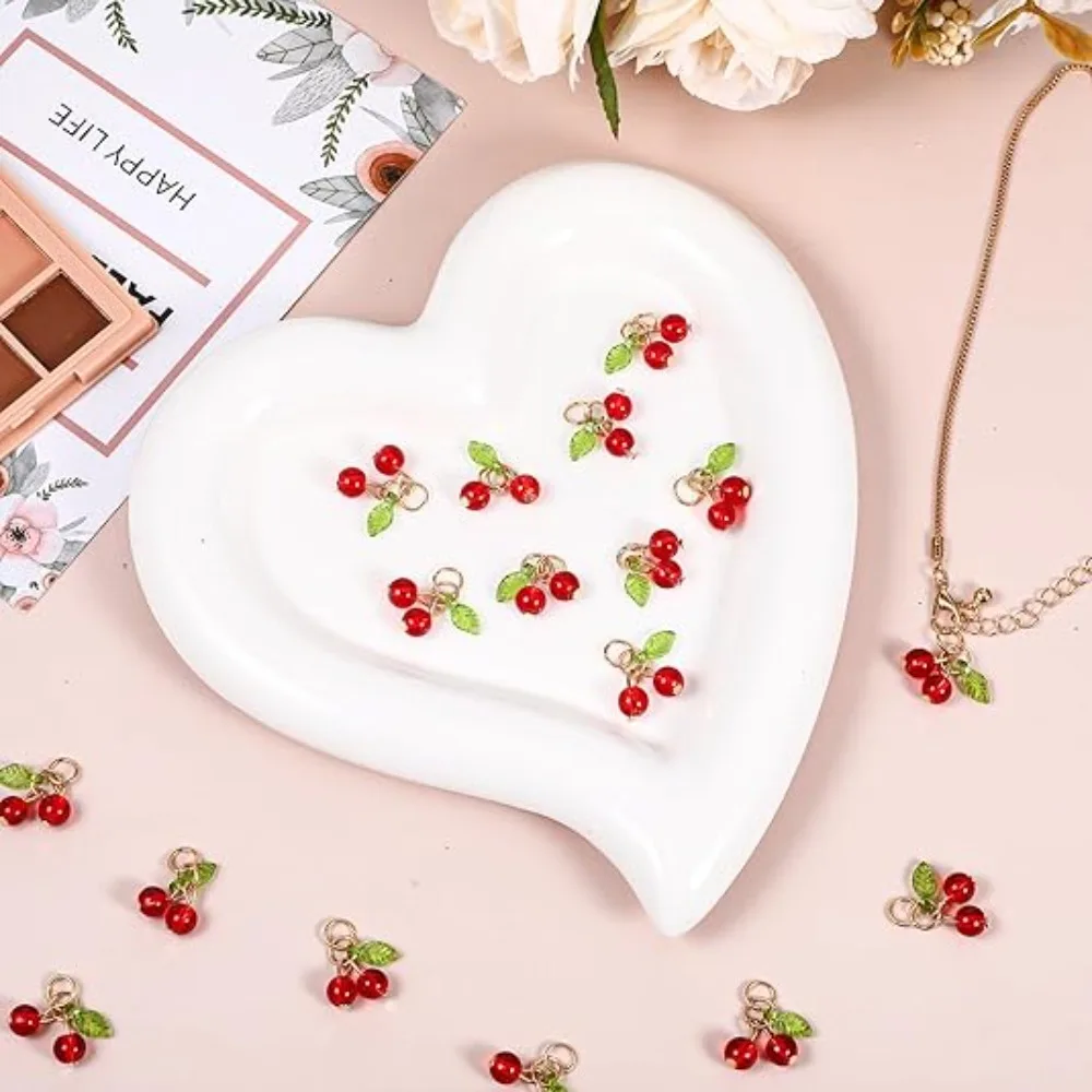 10/30/50 قطعة الأحمر الكرز سحر قلادة ثلاثية الأبعاد الكرز الزجاج Charms المعلقات ل القرط مجوهرات حقيبة الهاتف مفتاح سلسلة Diy بها بنفسك اكسسوارات