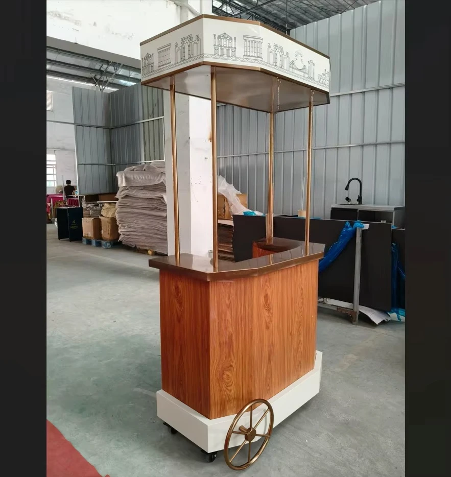mobile service trolley Wooden self-service trolley with shelf lighting for hotel restaurant catering activities made of durable