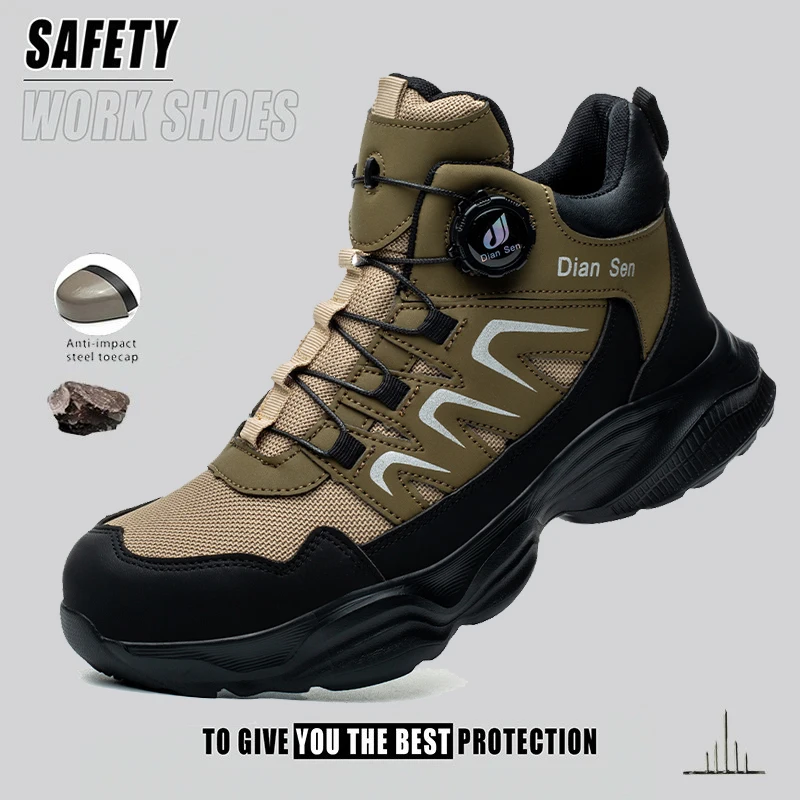 

Rotating Button Mens Safety Shoes Steel Toe Shoes Anti-smash Anti-Puncture Work Shoes Breathable Mens Industrial Shoes