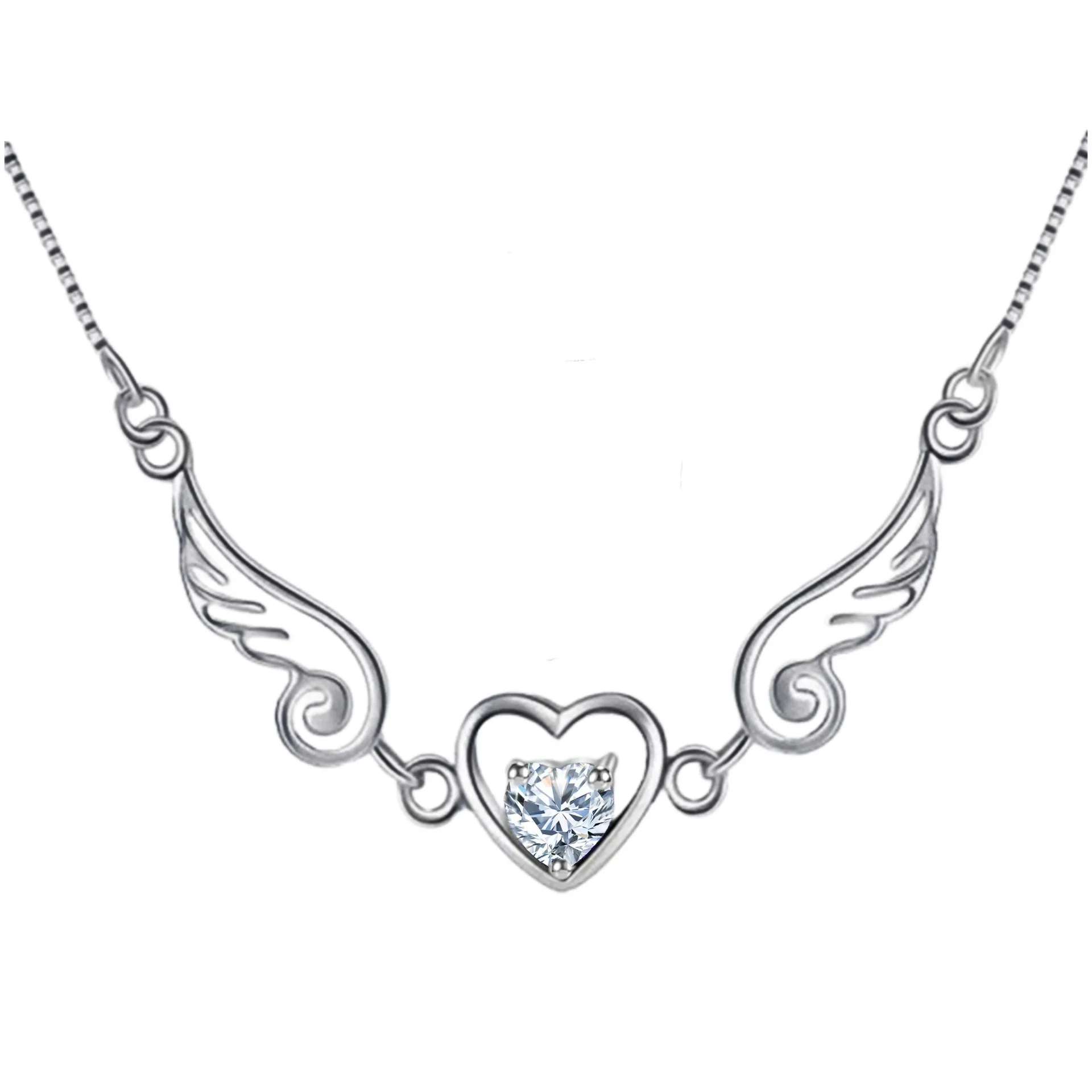 

Angel’s Heart Necklace 925 Sterling Silvers Angels Wings with Love Heart Charm Women Silvers Jewelry for Gifts