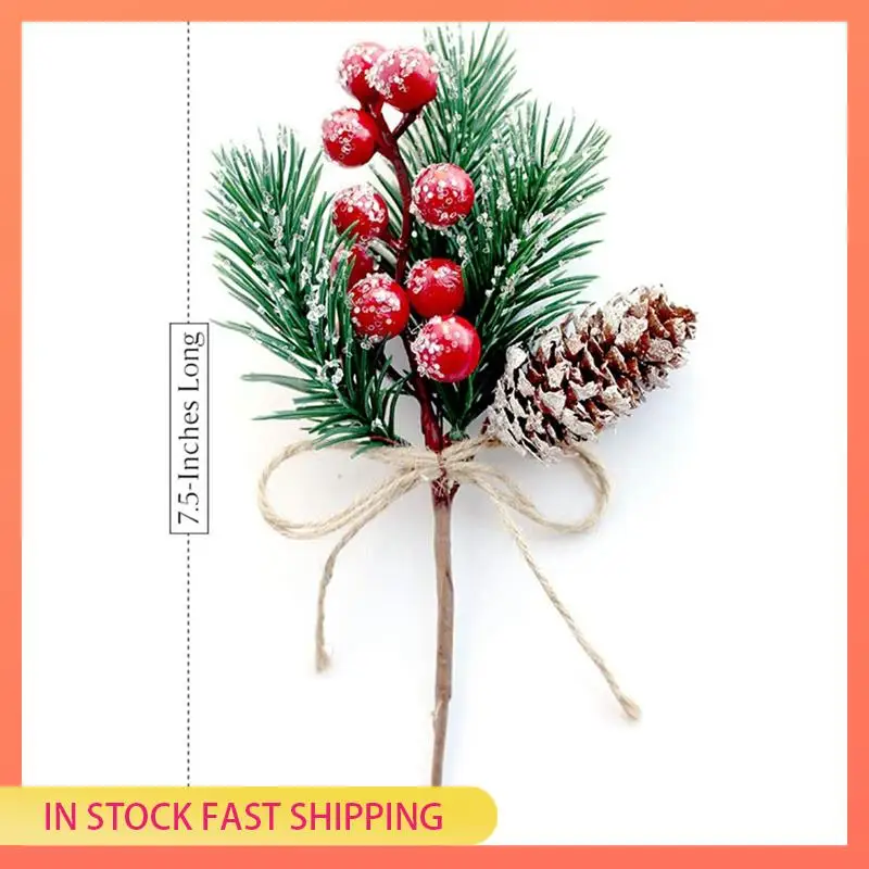 AA05 التوت الأحمر ينبع فروع الصنوبر دائم الخضرة عيد الميلاد التوت ديكور 24 قطعة الصنوبر الاصطناعي المخاريط فرع الحرفية إكليل اختيار #6
