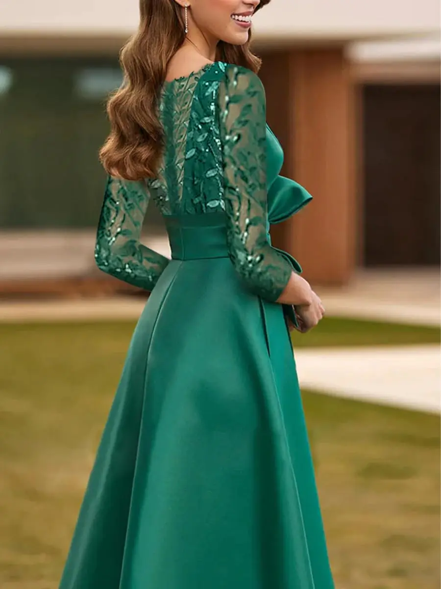 Robes mère de la mariée à manches mi-longues pour femmes, robe en Tulle à paillettes et feuilles pour l'hiver, robe de bal de mariage fendue