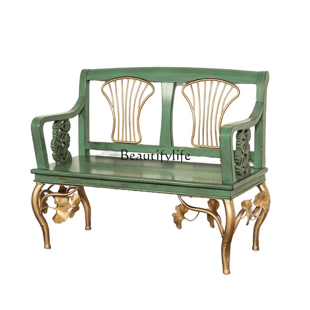 

yj9 American garden retro bench solid wood double sofa chair living room balcony leisure