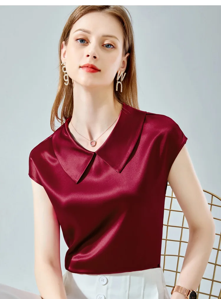 Camisas De Mujer Elegant Ice Silk Shirt Plus Size Artificial Silk Tops Acetate Satin Blouse Doll Collar White Girlish Blouse