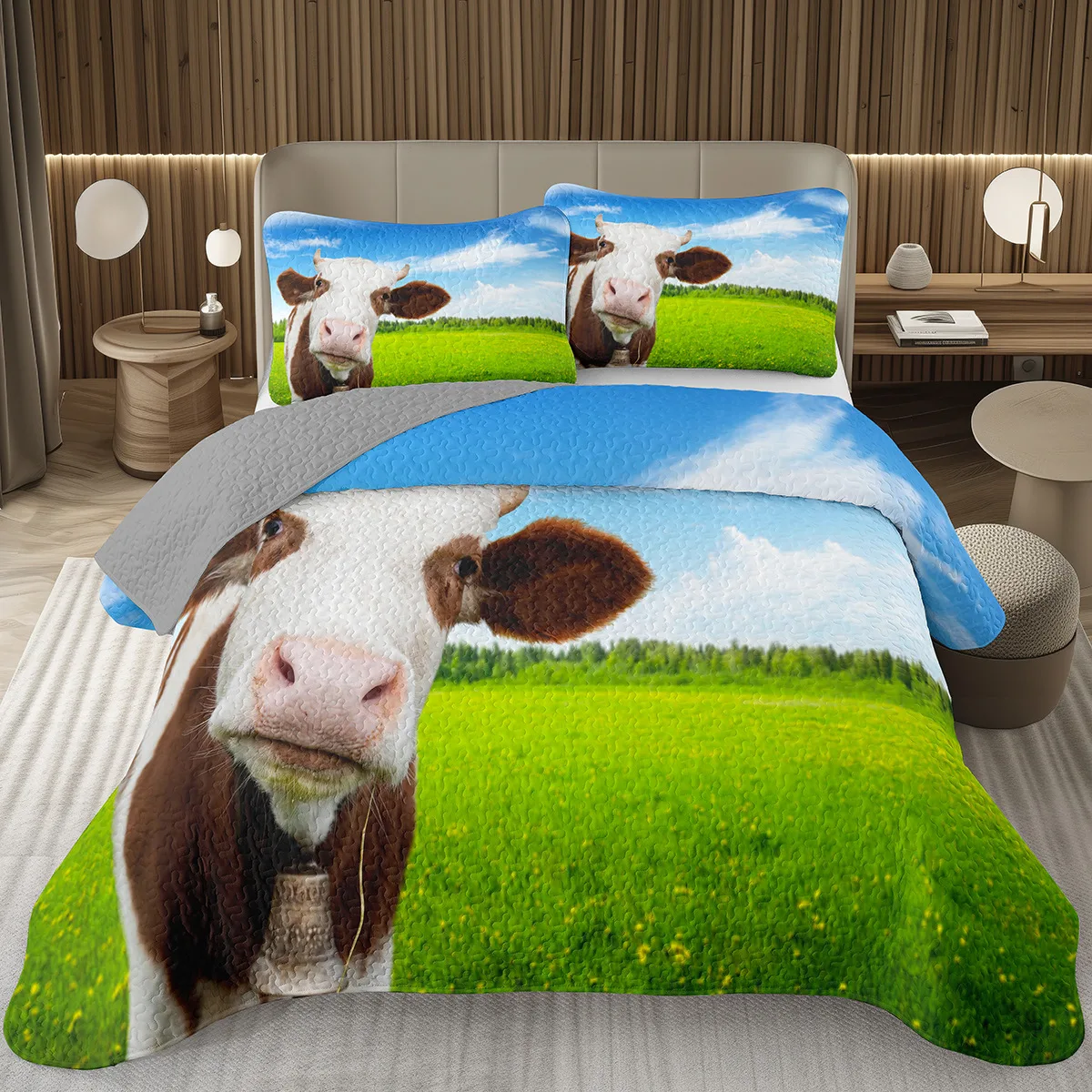 

Cute Milk Cow Bedspread Set Twin Queen King Size, Farm Animal Print Quilt Set Farmhouse Coverlet Set For Boys Teen Bedroom Decor