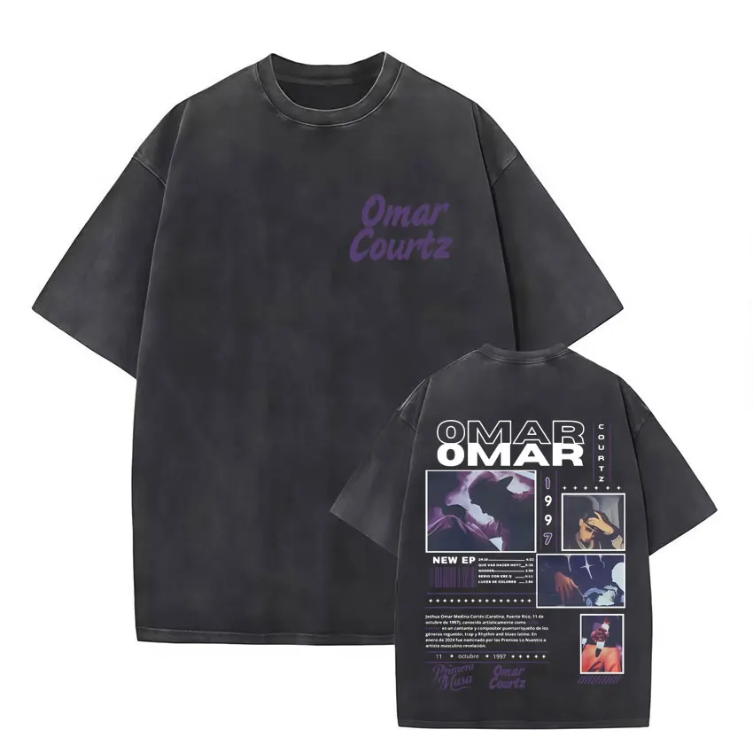 

Singer Omar Courtz 2025 Обложка альбома Винтажная стираная высококачественная повседневная футболка в стиле панк Мужская поп-футболка Harajuku Свободная футболка в стиле хип-хоп