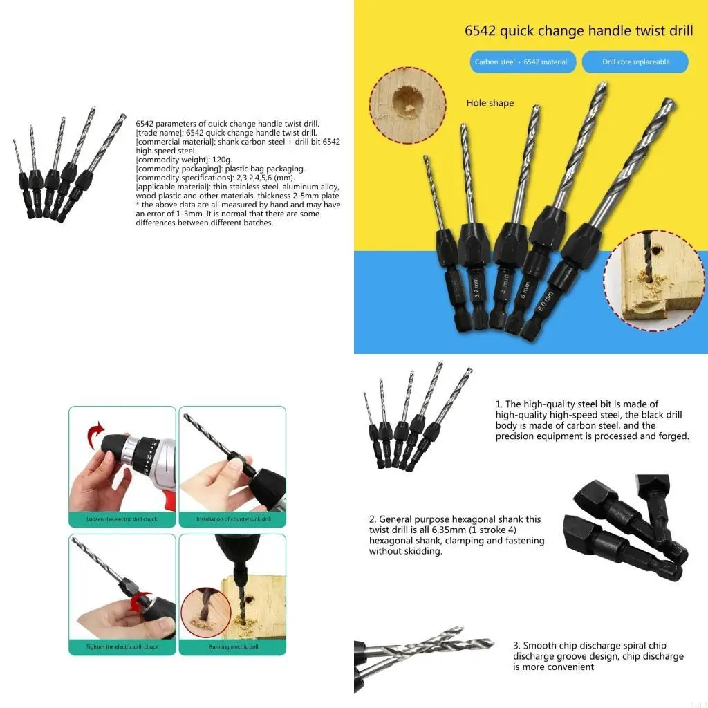 U4LA 5 قطعة مجموعة لقمة مثقاب 1/4 "عرافة عرقوب الخشب مجموعة لقمة مثقاب 2 3.2 4 5 6 مللي متر التغيير السريع #1