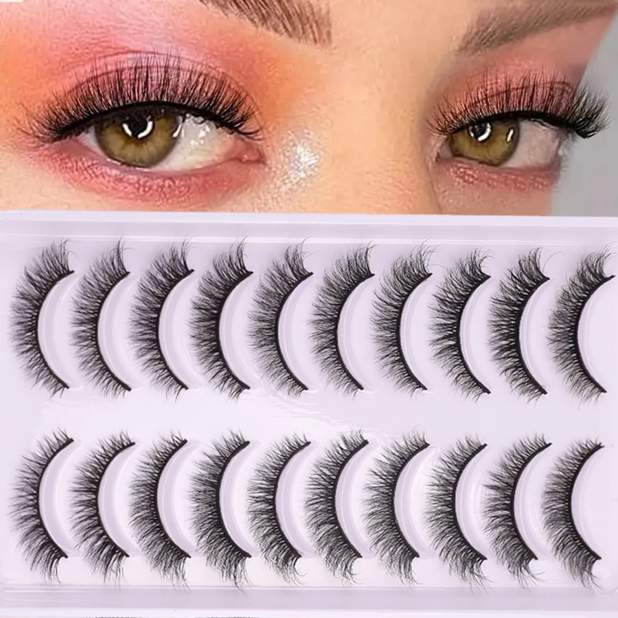 10 Pairs of Naturally Elongated False Eyelashes, Soft and Fluffy, 8D Full Stretch, Manually Bent and Shaped, with Encrypted and