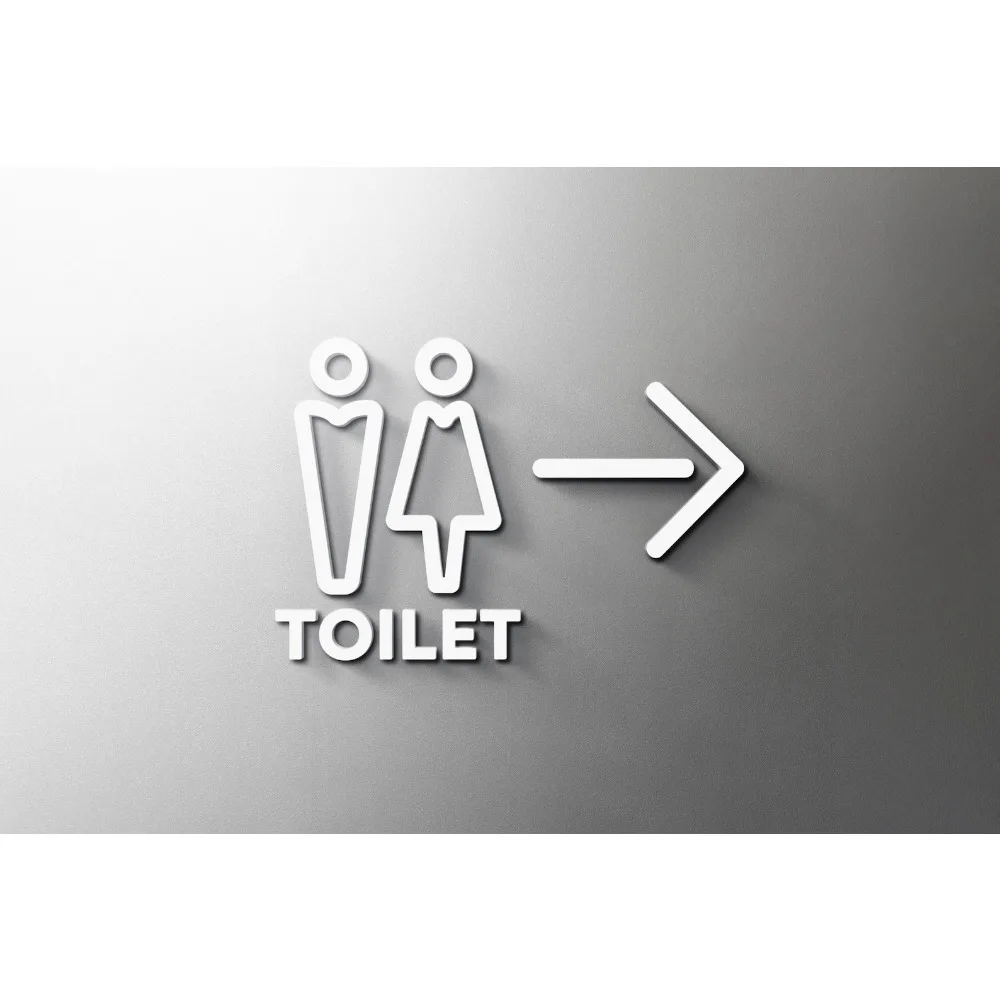 Acrylic Toilet Sign with Arrow - 3mm Thick Restroom Directional Sign, 3D Modern Minimalist Design for Restaurant Hotel Door, Sel
