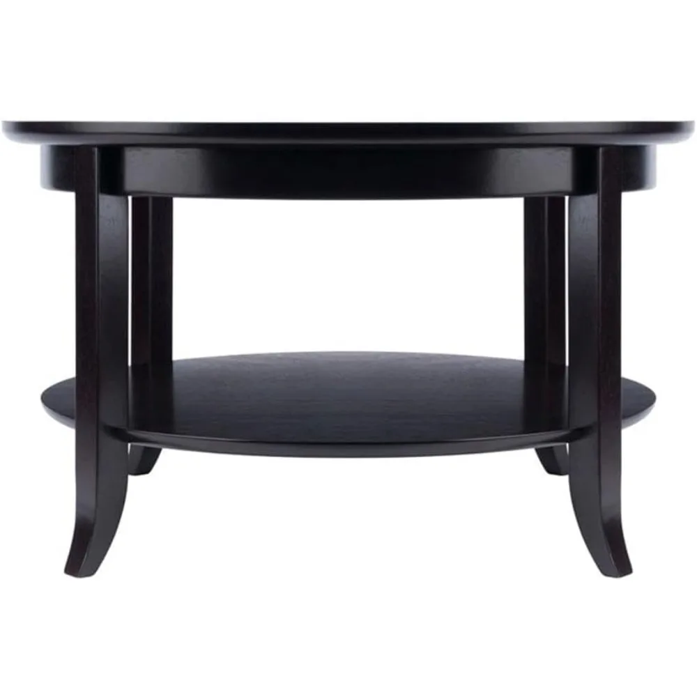 Contemporary Round Wood Coffee Table with Glass Top in Dark Espresso