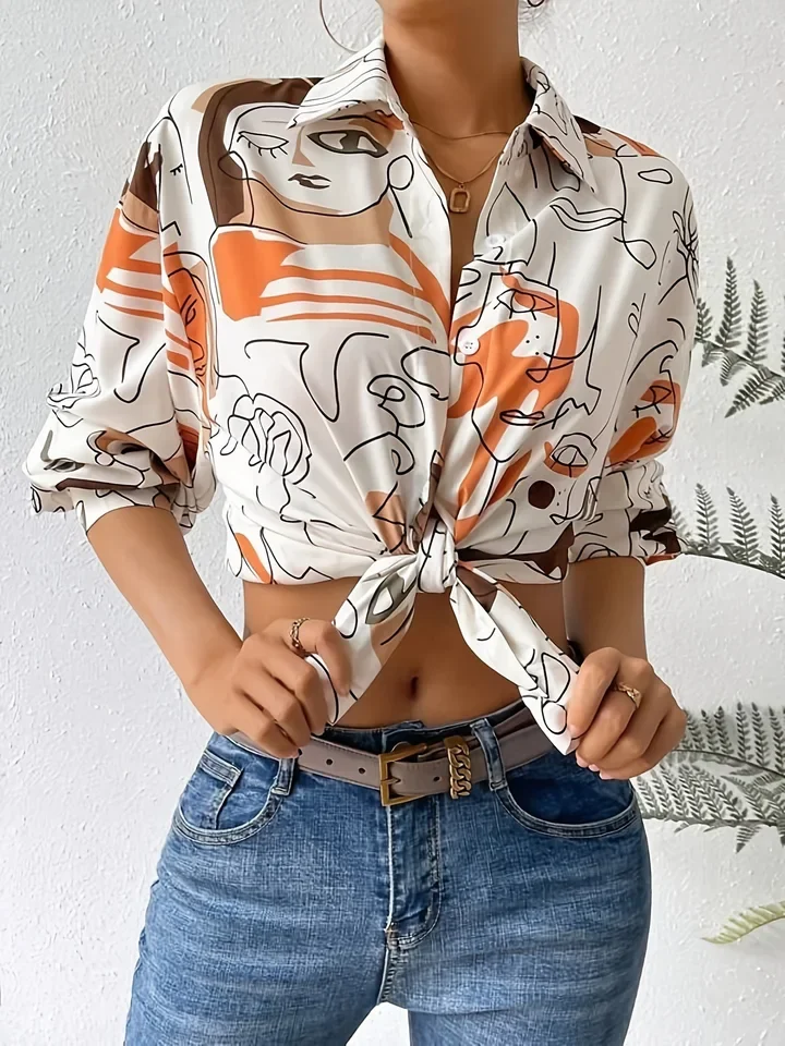 

Printed shirt women's autumn and winter foreign trade vacation casual long sleeved top, light luxury
