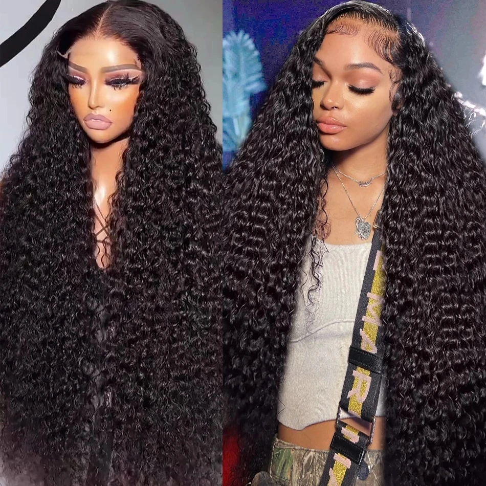 13x6 13x4 HD Lace Frontal Wig Deep Wave Transparent Human Hair Curly Wigs Glueless PrePluck 180 Density