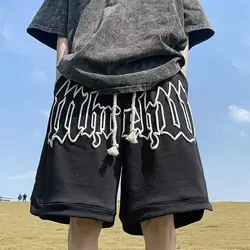 Pantalones cortos deportivos rectos con letras desgastadas, pantalones cortos de baloncesto versátiles, informales, sueltos, Retro, americanos, nueva moda, primavera y verano