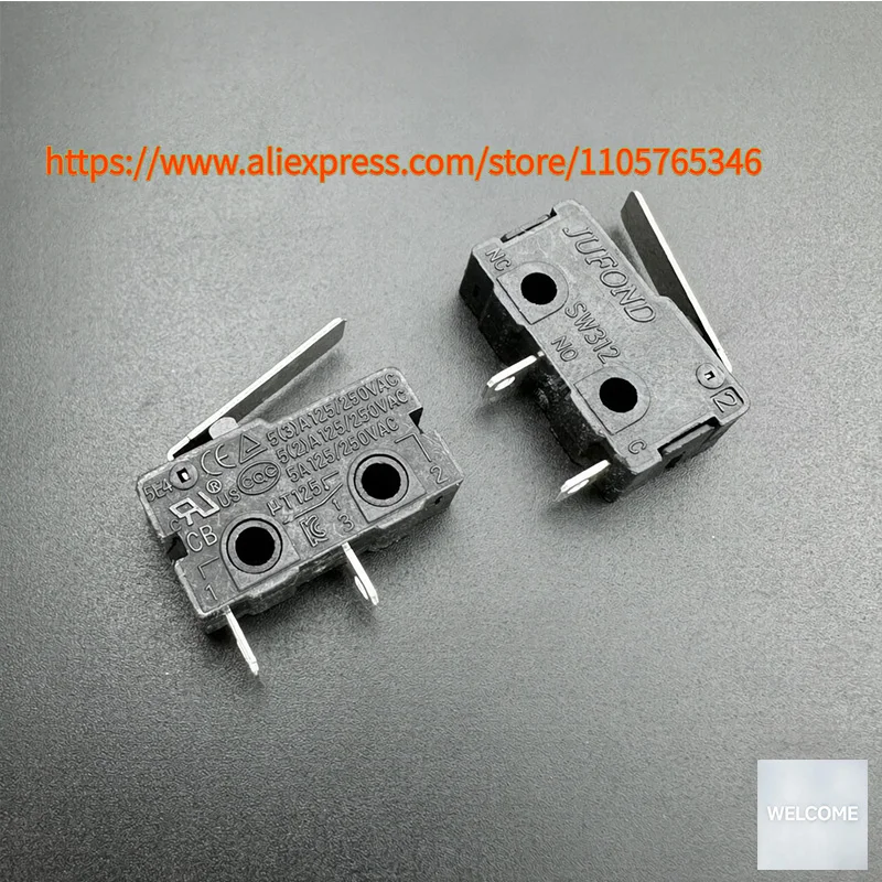 10pcs SW312 High-Quality JUFOND Micro Switch 5A250VAC Travel Limit Detection 2-pin Normally Open With Handle