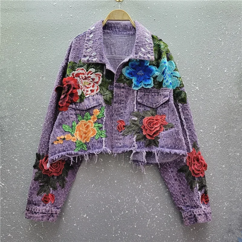 

Korean Vintage Blue Rivet Diamonds Denim Jacket Coat Women Casual High Waisted Slim Short Cowboy Outerwear Jeans Jacket Female