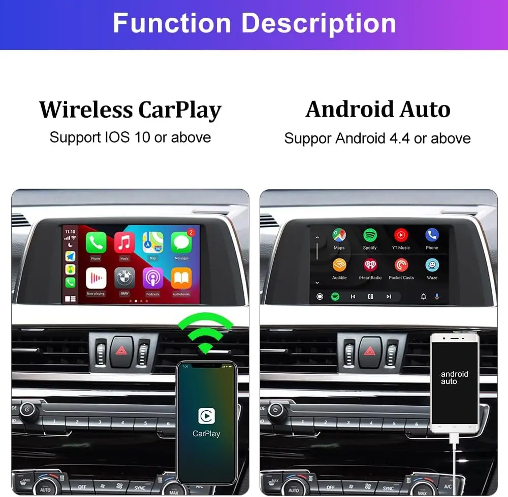 Wireless CarPlay Android Auto Decoder for BMW F20 F22 F30 F32 F10 F12 F01 F48 F25 F26 F15 F16 2013 to 2017 Year nbt Sy