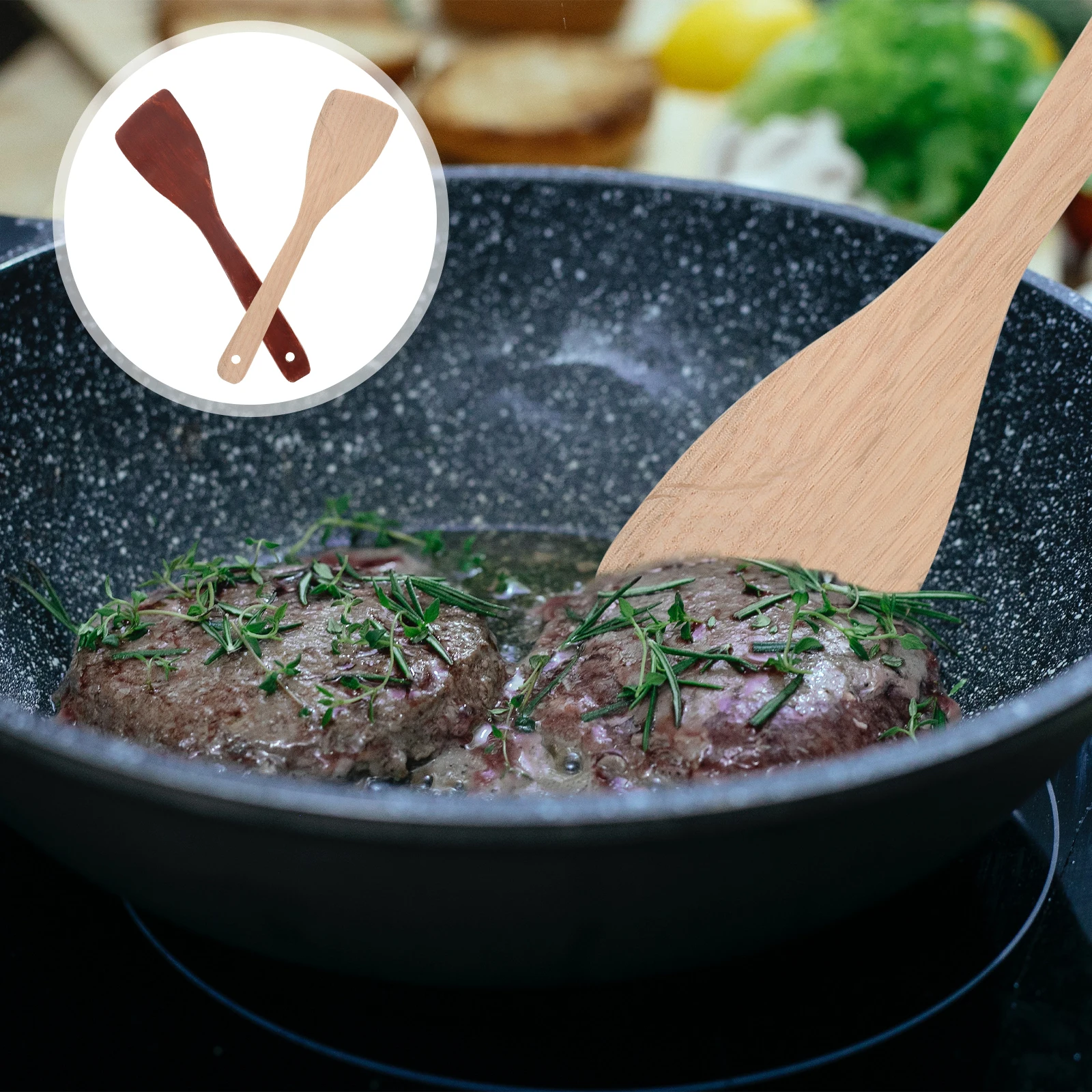 

2Pcs Wooden Spoon Nonstick Shovel Cooking Kitchen Utensil Set Wooden Kitchen Untesil High Temperature Resistant