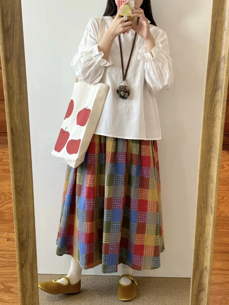 

Весенне-летняя клетчатая юбка, женские эластичные юбки трапециевидной формы с высокой талией средней длины, винтажная мода, универсальные Faldas