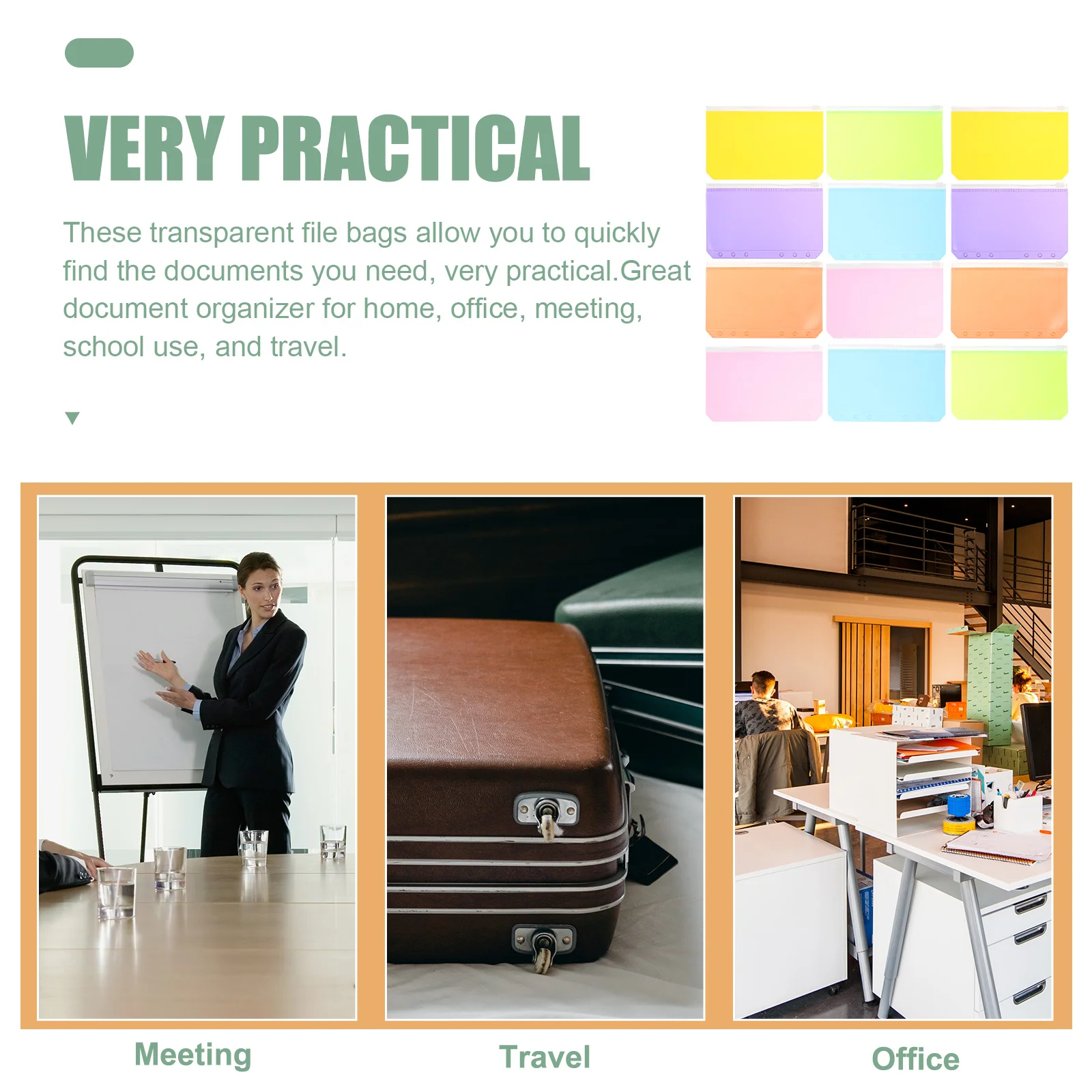 12 Pcs Zipper Bag Binder Pockets PVC Pouch Blinder Folders Loose-leaf Document Filing Storage Cards Holder