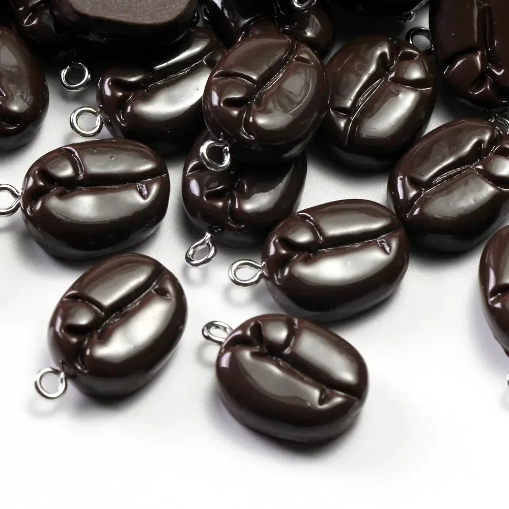 10Pcs Mini Coffee Bean Resin Charms Realistic Imitation Cacao Pendants DIY Supplies For Earring Necklace Key Ring Making view 4