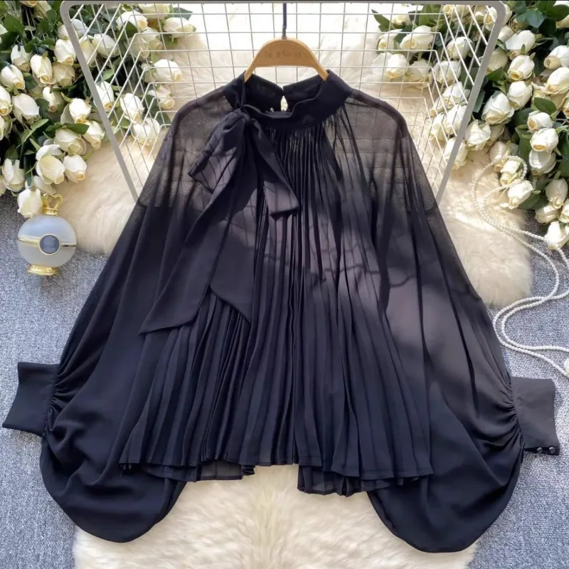 بلوزات أنيقة على الموضة تناسب الجميع بلوزات ذات نقطة مموجة بيضاء 2025 قميص جديد كبير الحجم للسيدات لربيع الخريف بلوزات فضفاضة Mujer #4