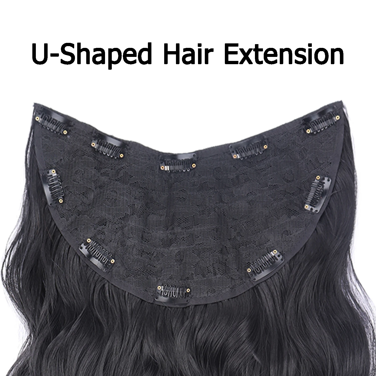 AZQUEEN Synthetic U-Shaped Clip In Hair Extension 22Inch Long Wavy One Piece Fake Hairpiece With 10 Clips Brown Black Hair Piece