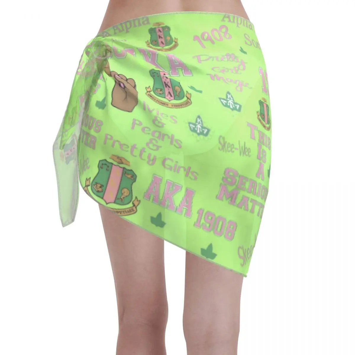 Sarong curtos personalizados AKA Sorority, saída de banho, biquíni estampado, sarong transparente, envoltório de praia