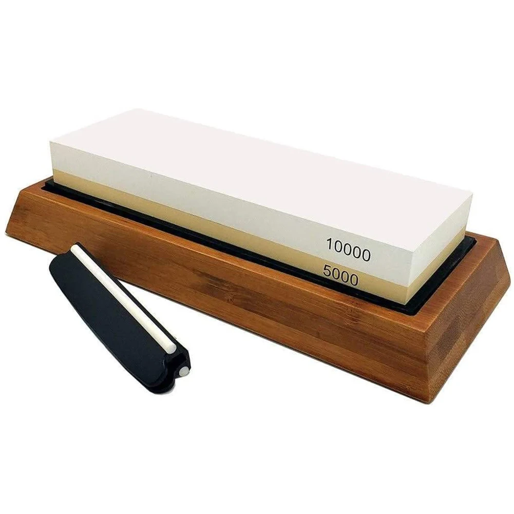 Whetstone Set,5000/10000 Grit Double-Sided Knife Sharpening Stone for Kitchen,Non-Slip Bamboo Base and Angle Guide