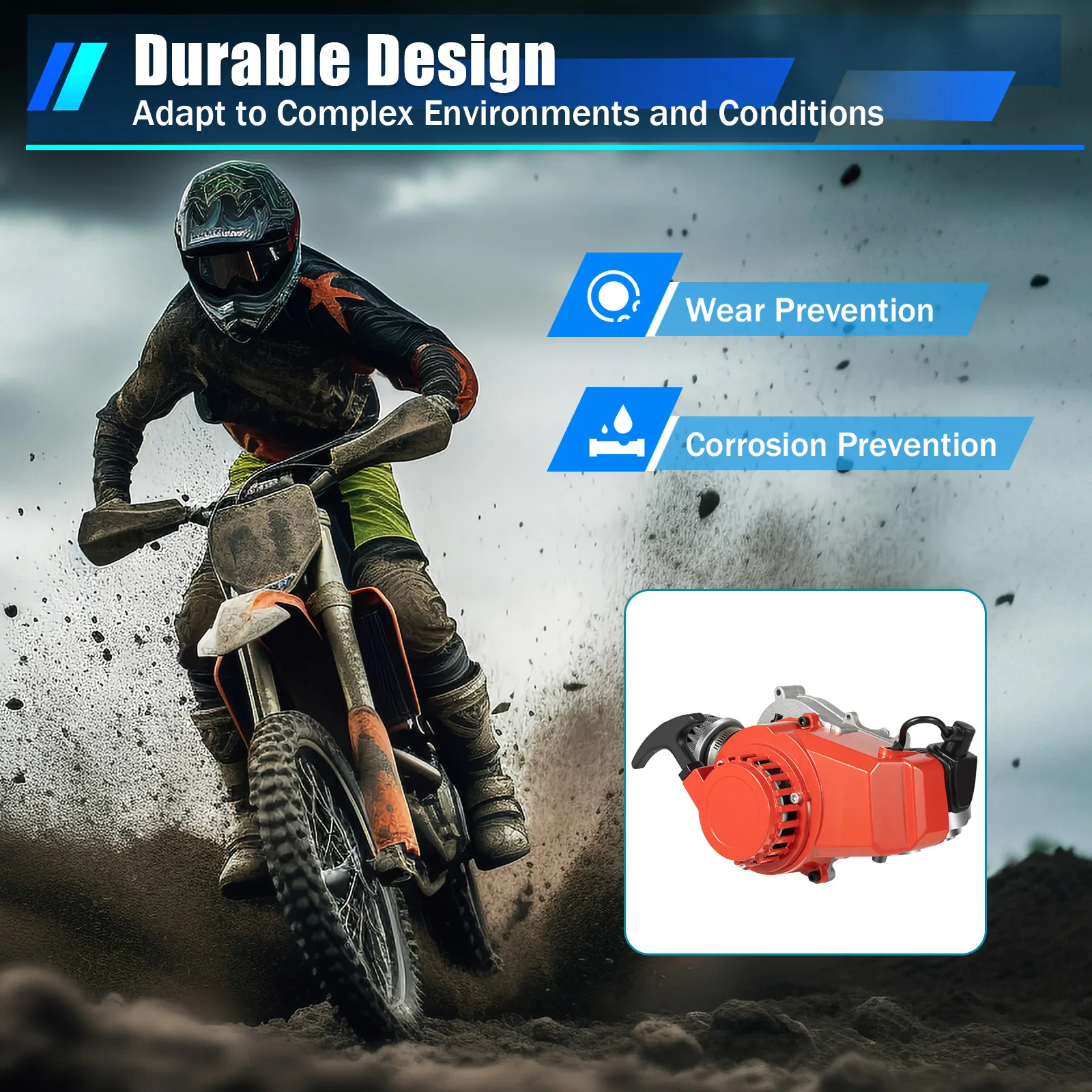 

49CC Engine Single Cylinder 2 Stroke Air-cooling Aluminum Pull Rope Start Effective Cooling System for Pocket & Mini Dirt Bike