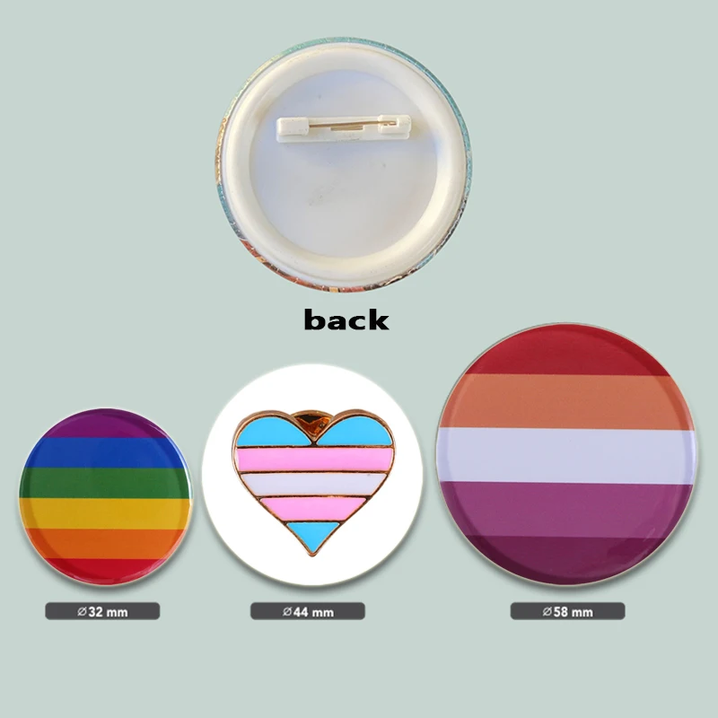 32/44/58 مللي متر LGBT العلم قوس قزح القلب بروش المينا دبابيس أزرار ذاتية الصنع المفاجئة في الحرفية للحقيبة والملابس الديكور 1.26/1.73/2.28 بوصة
