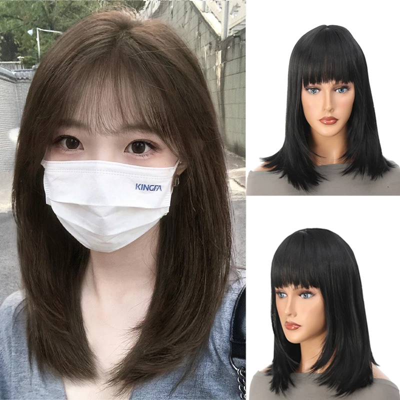 

High-level collarbone forehead lace Bob simulated air bangs bobo medium short hair shoulder-length wig