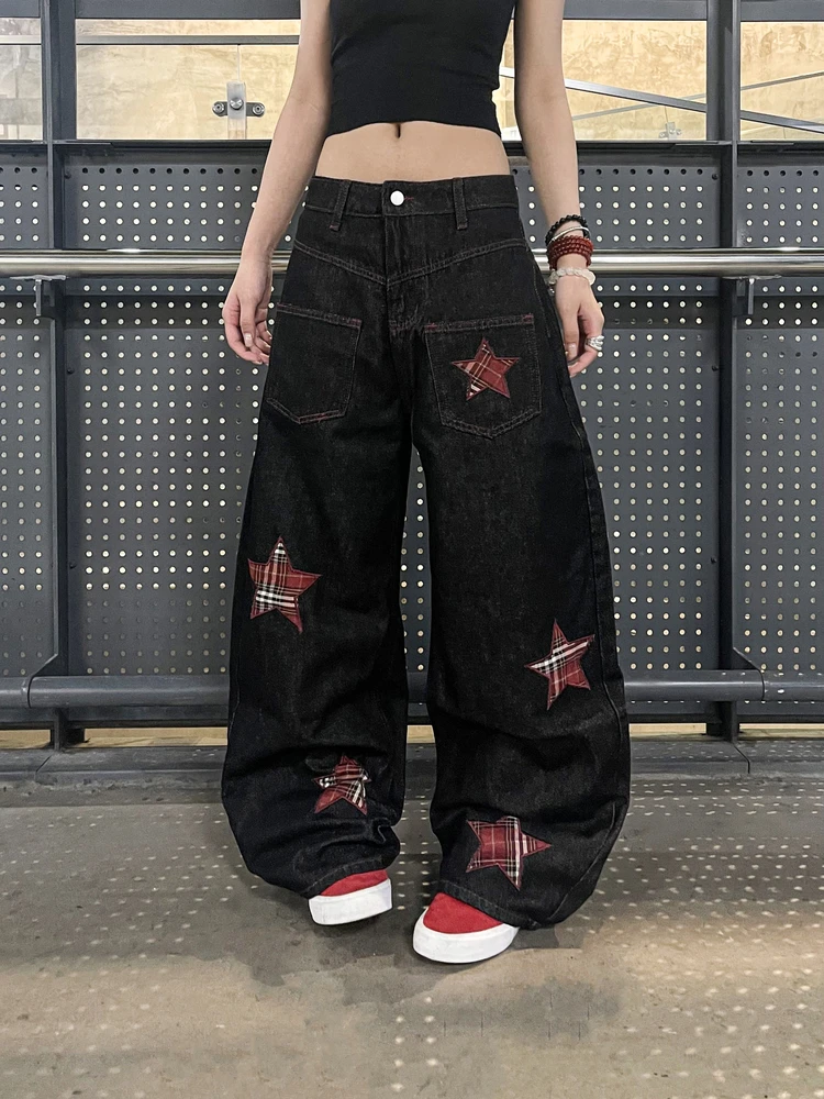 

Retro American Star Embroidery Jeans Men's Women's Cleanfit High Street Wide Leg Loose Couple Casual Pants Youth Trend