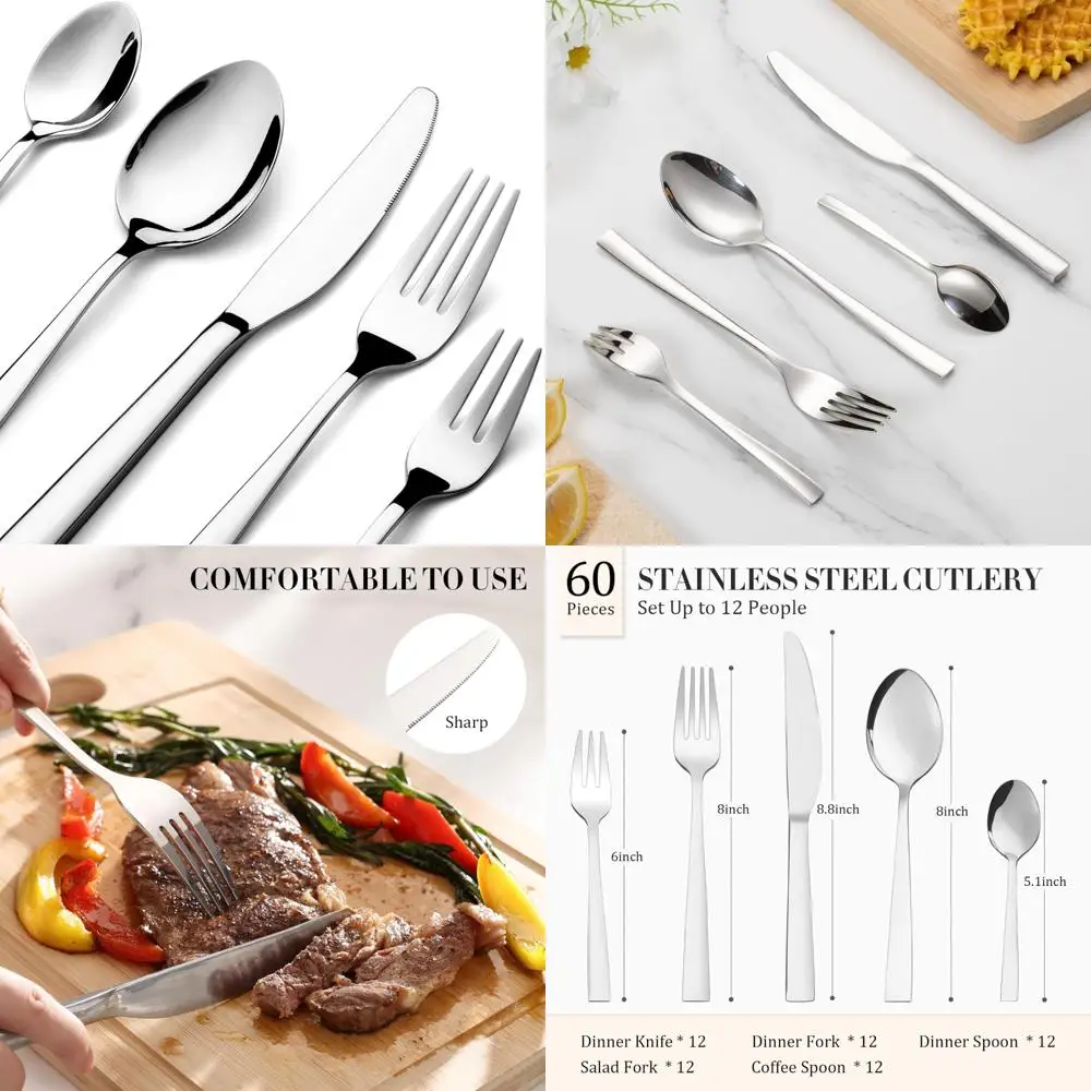 

Stainless Steel Heavy Duty Flatware Set with Mirror Polish for Modern Kitchen, Rust-Resistant and Dishwasher Safe