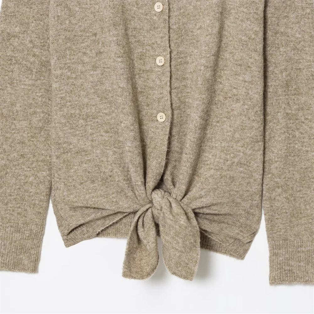 سترة نسائية خريفية جديدة غير رسمية متعددة الاستخدامات بعقدة بأزرار ورقبة دائرية وأكمام طويلة سترة محبوكة مضلعة #4