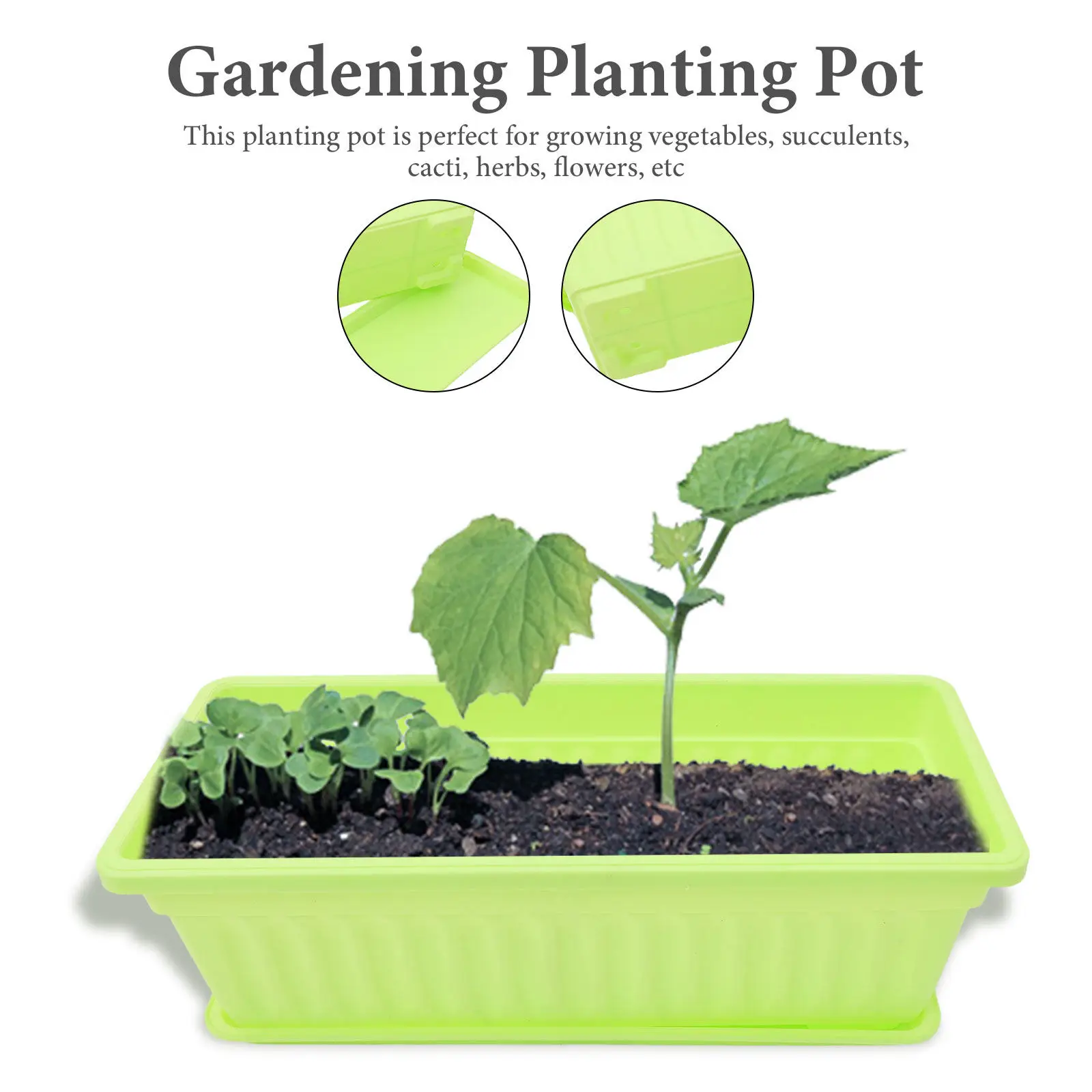 2Sets Rectangular Planter Windowsill Flower Box Planter Vegetable Growing Container Garden Flower Pot Drainage Design Plant