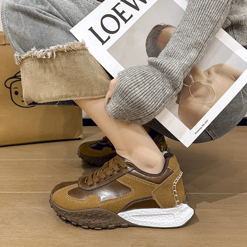 Sepatu Wanita 2025 Sepatu Vulkanisasi Wanita Bertali Sepatu Platform Ujung Bulat Sepatu Wanita Kasual Luar Ruangan Warna Campuran