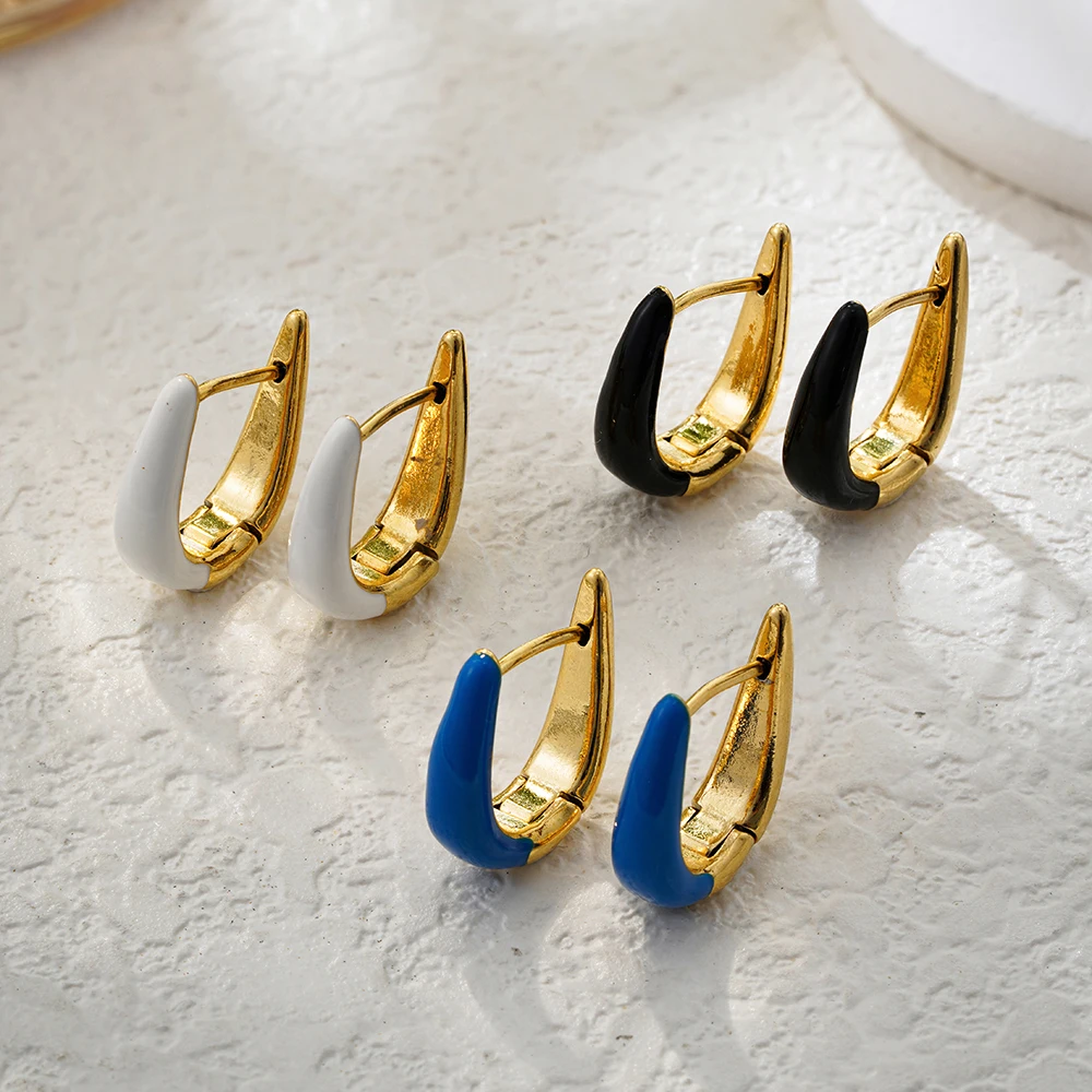 U-Form weiß schwarz Farbe Emaille Creolen für Frauen süße Sommer Creolen Huggie Ohrringe Vintage Edelstahl Schmuck