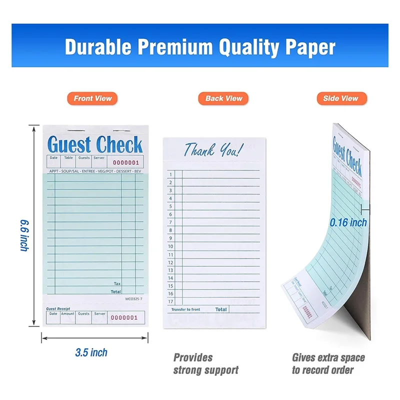 BAAG-Guest Checks Book 20Pack، وسادات ملاحظات الخادم، وسادات أسلاك ملحقات النادلة، وسادات طلب مستلزمات المطاعم 1000 عدد إجمالي Du