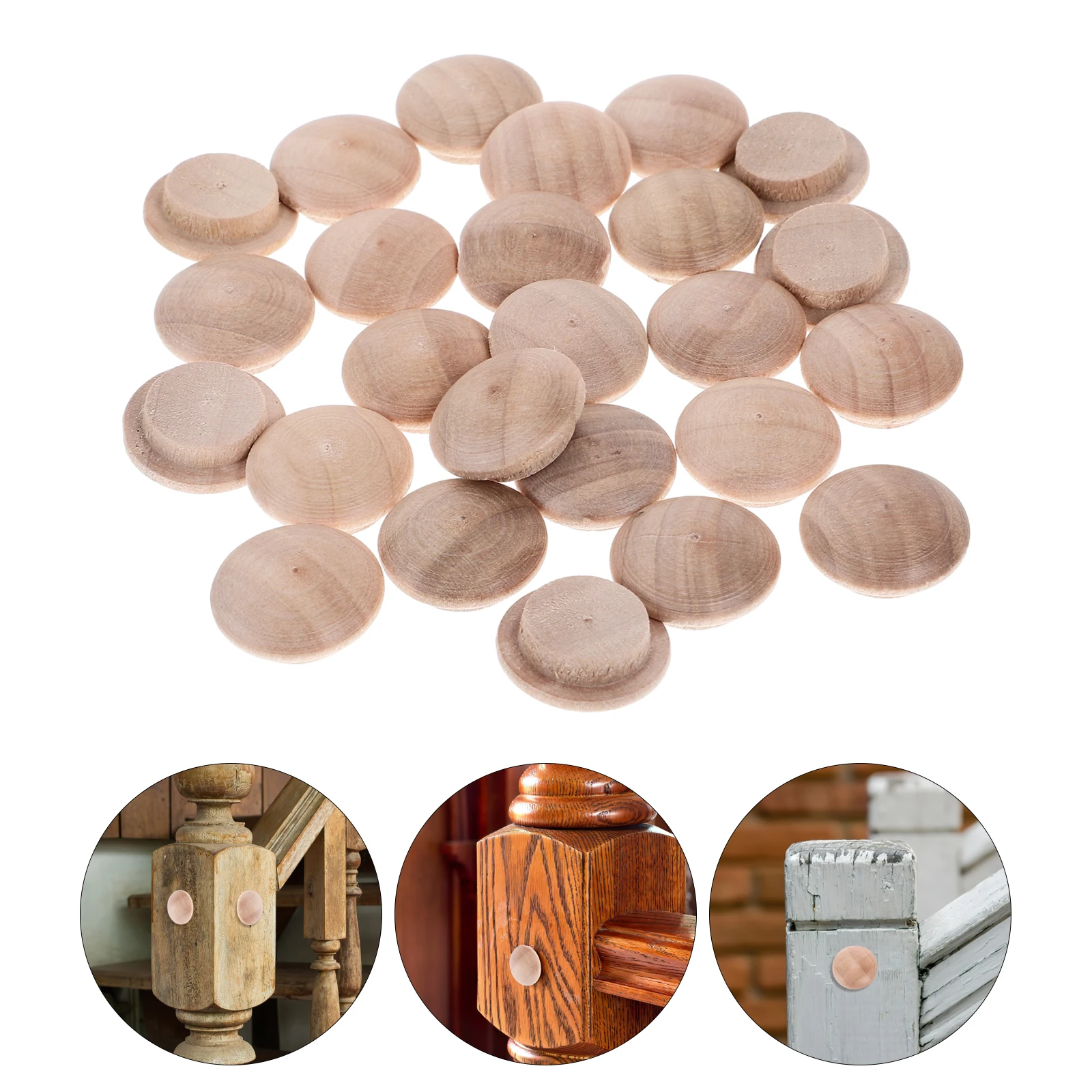 25Pcs Wood Cover Button Plugs Sturdy Wooden Furniture Stair Repair Replacement Button Wood Plug Smooth Surface Furniture Plug