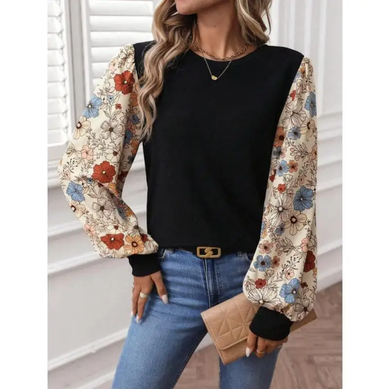 

Женская повседневная блузка с базовым цветочным узором N 27770 Sle, удобный пуловер, топ для повседневной носки